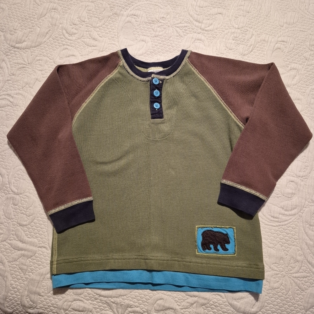 Hanna Andersson boys size 130 or 8 long sleeve brown/green/ blue shirt GUC